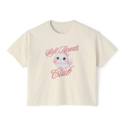 Soft Hearts Club Women's Boxy Tee — Cute Pastel Bunny Graphic