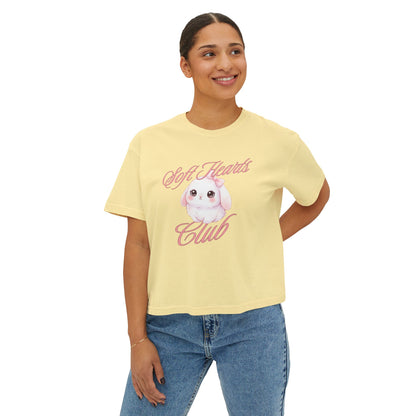 Soft Hearts Club Women's Boxy Tee — Cute Pastel Bunny Graphic