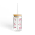 16oz Glass Sipper with Pink Bows & Kiss Prints — Cute Reusable Drink Tumbler