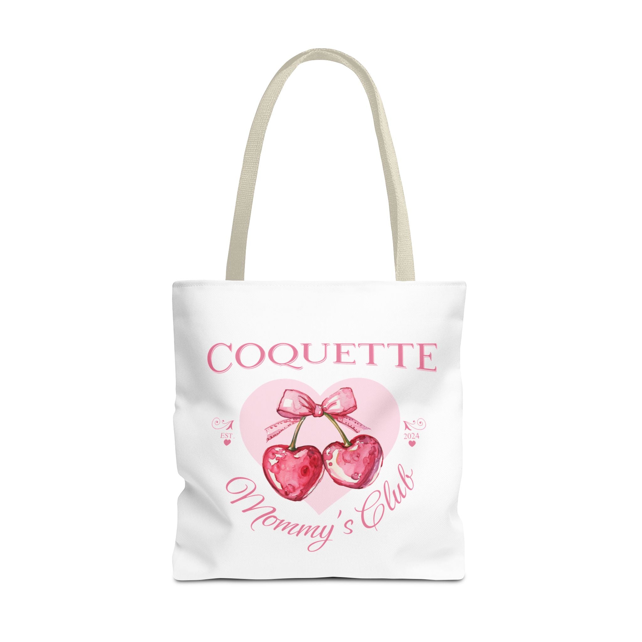 Coquette Mommy's Club Tote Bag - Pink Heart Cherries Fashionable Reusable Tote