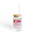 16oz Glass Sipper — "Bows Before Bros" Pink Bamboo Lid Straw Tumbler