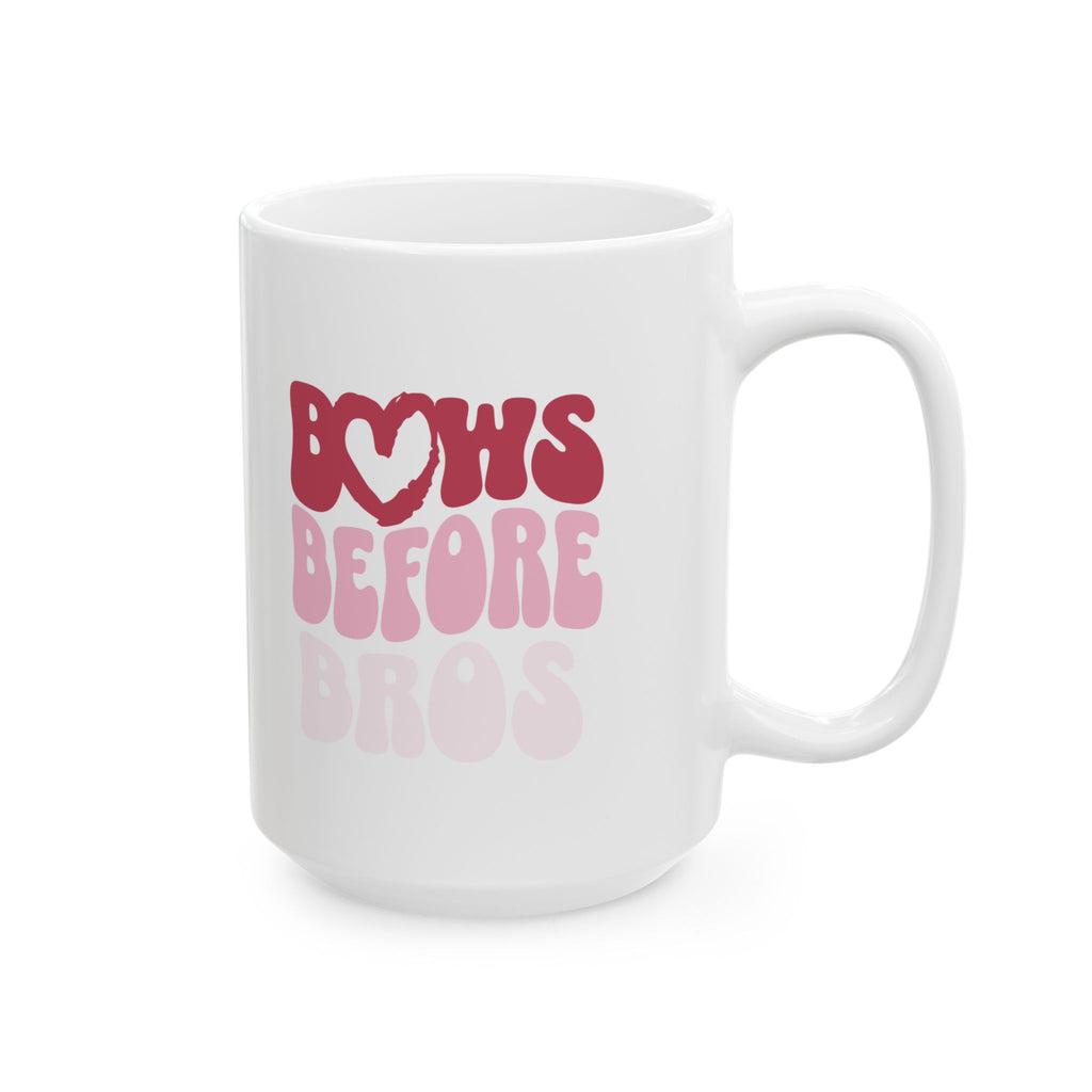 Pink Bows Before Bros Ceramic Mug — Cute Pink Retro 'Bows Before Bros' Coffee Cup (11oz, 15oz)