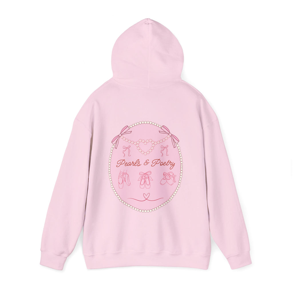 Pearls & Poetry Hoodie — Pink Ballet Emblem Hooded Sweatshirt