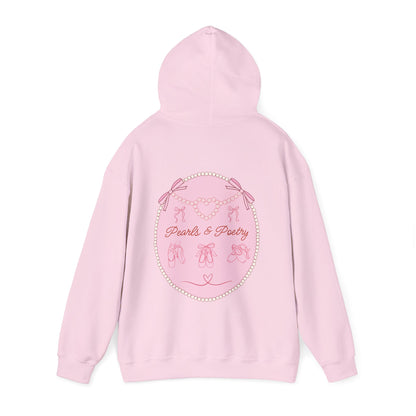 Pearls & Poetry Hoodie — Pink Ballet Emblem Hooded Sweatshirt