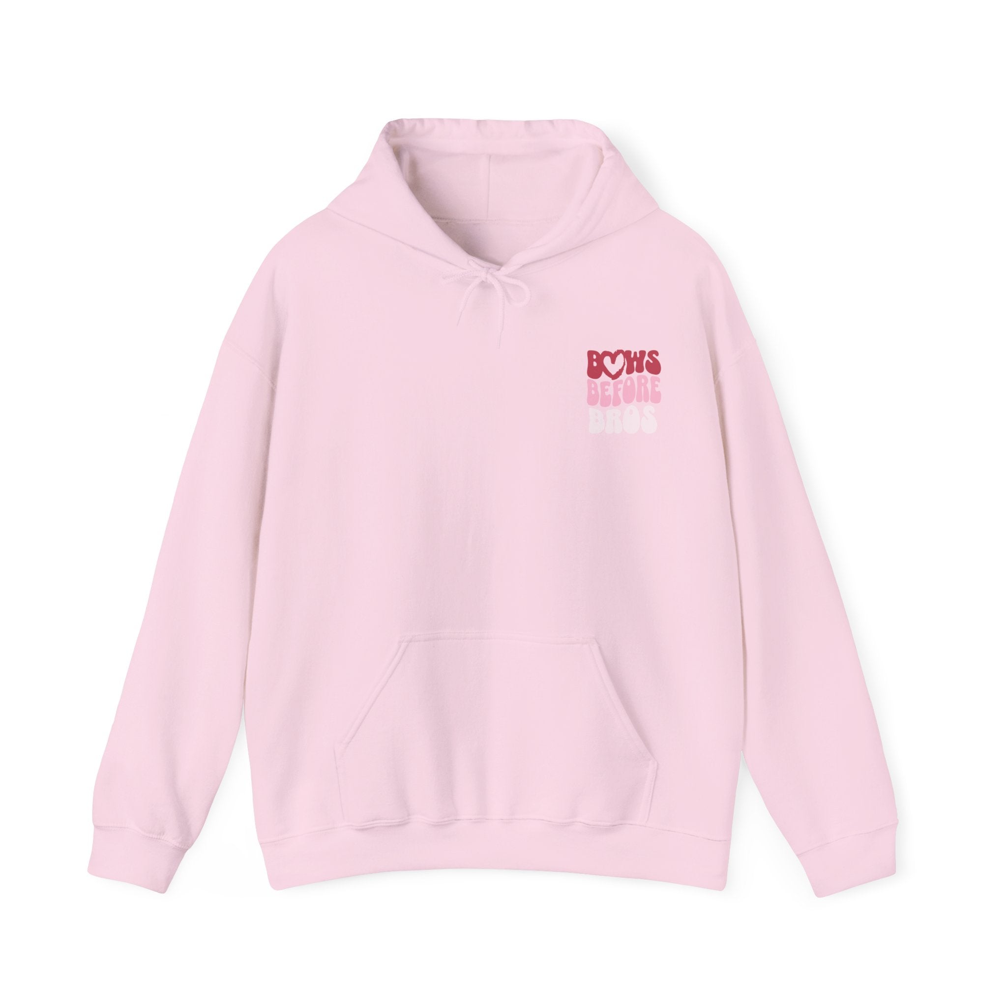 Bows Before Bros Hoodie – Pink Retro Heart Graphic Hooded Sweatshirt