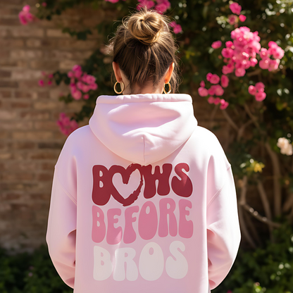 Bows Before Bros Hoodie – Pink Retro Heart Graphic Hooded Sweatshirt