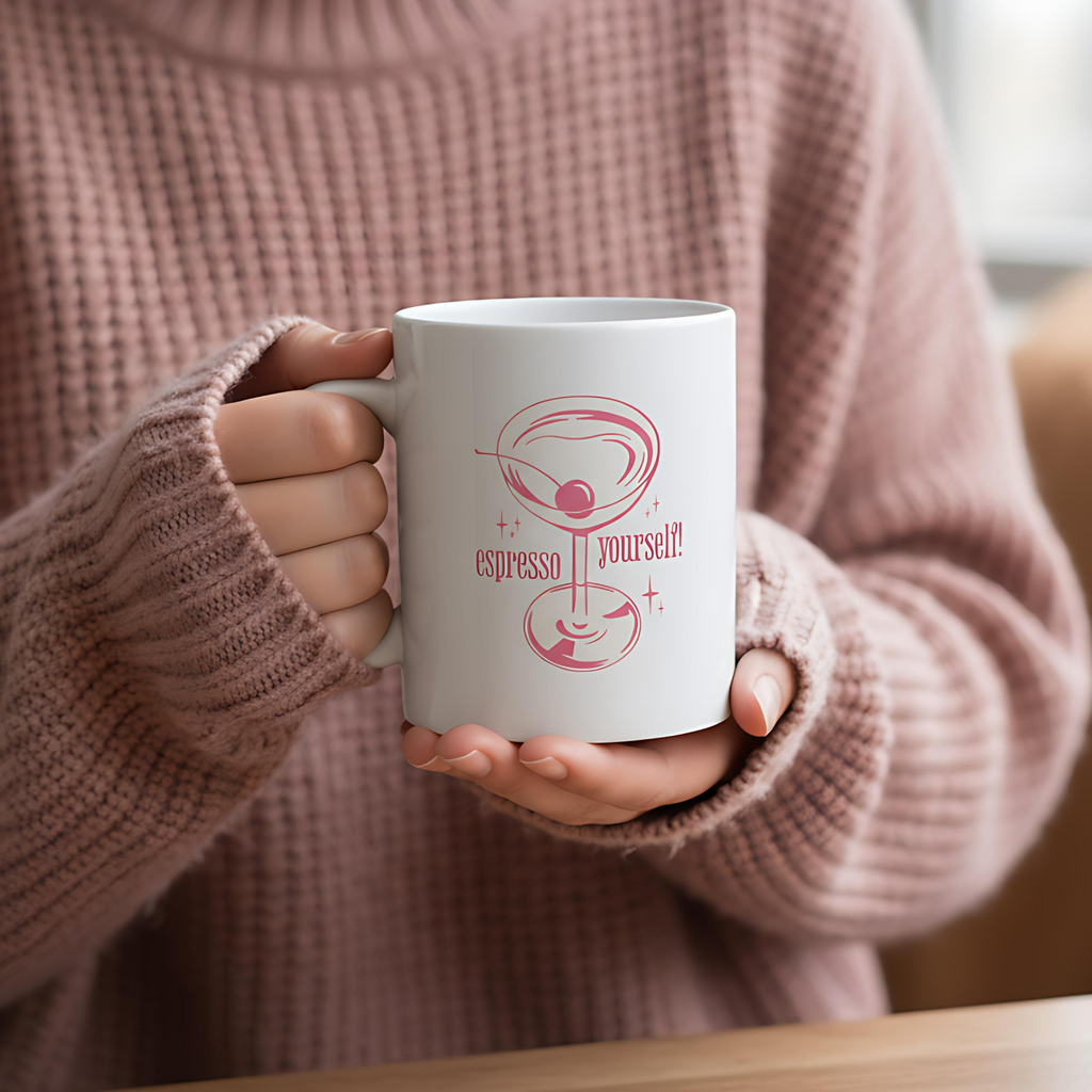 Coffee Mug — Pink Witchy Cat Illustration with 'Espresso' Theme