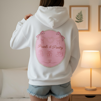 Pearls & Poetry Hoodie — Pink Ballet Emblem Hooded Sweatshirt