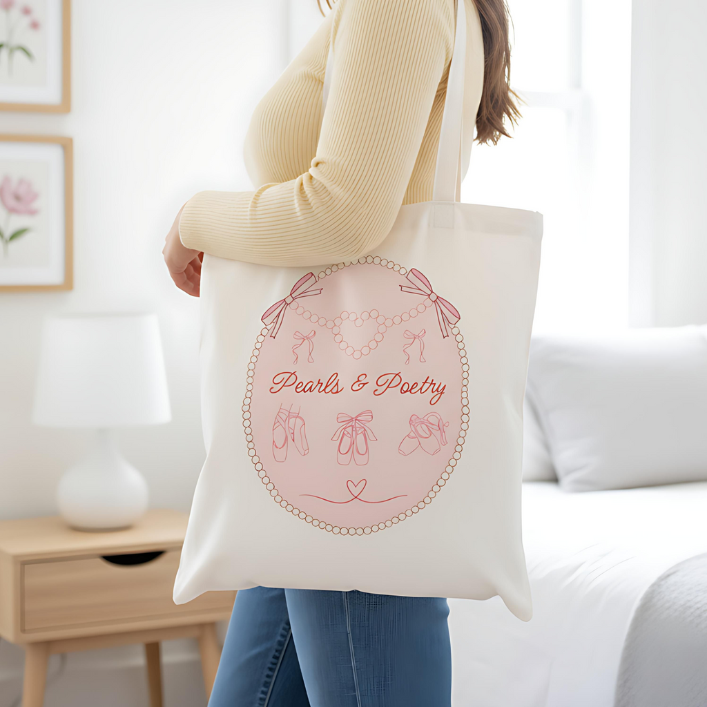 Pearls & Poetry Pink Ballet Tote Bag — Cute Dance-Themed Reusable Shopper