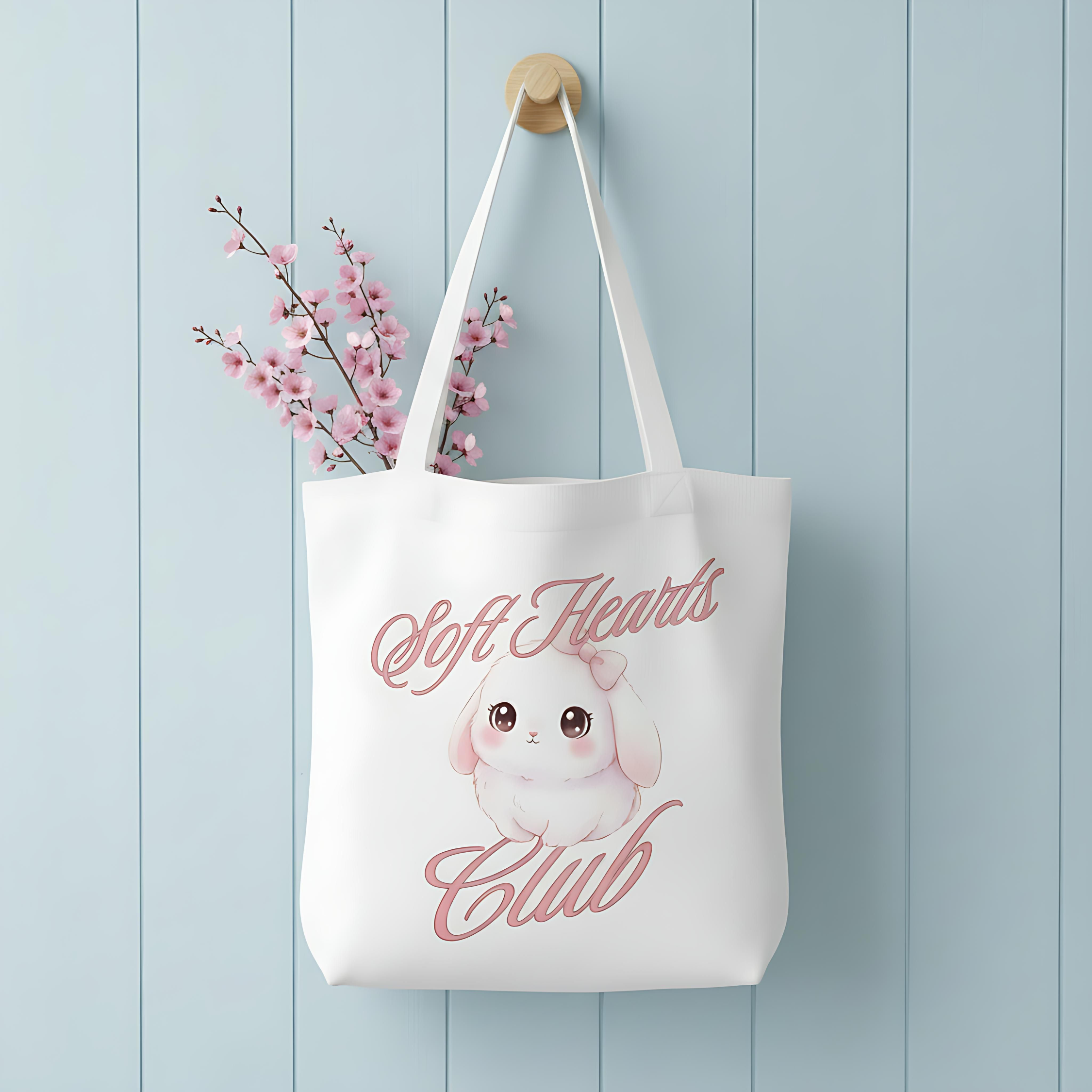 Soft Hearts Club Tote Bag — Cute Pastel Bunny AOP Shopper
