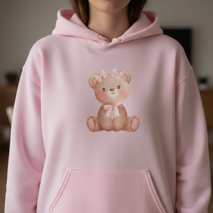 Cute Pink Teddy Bear Hoodie — Cozy Cute Graphic Sweatshirt