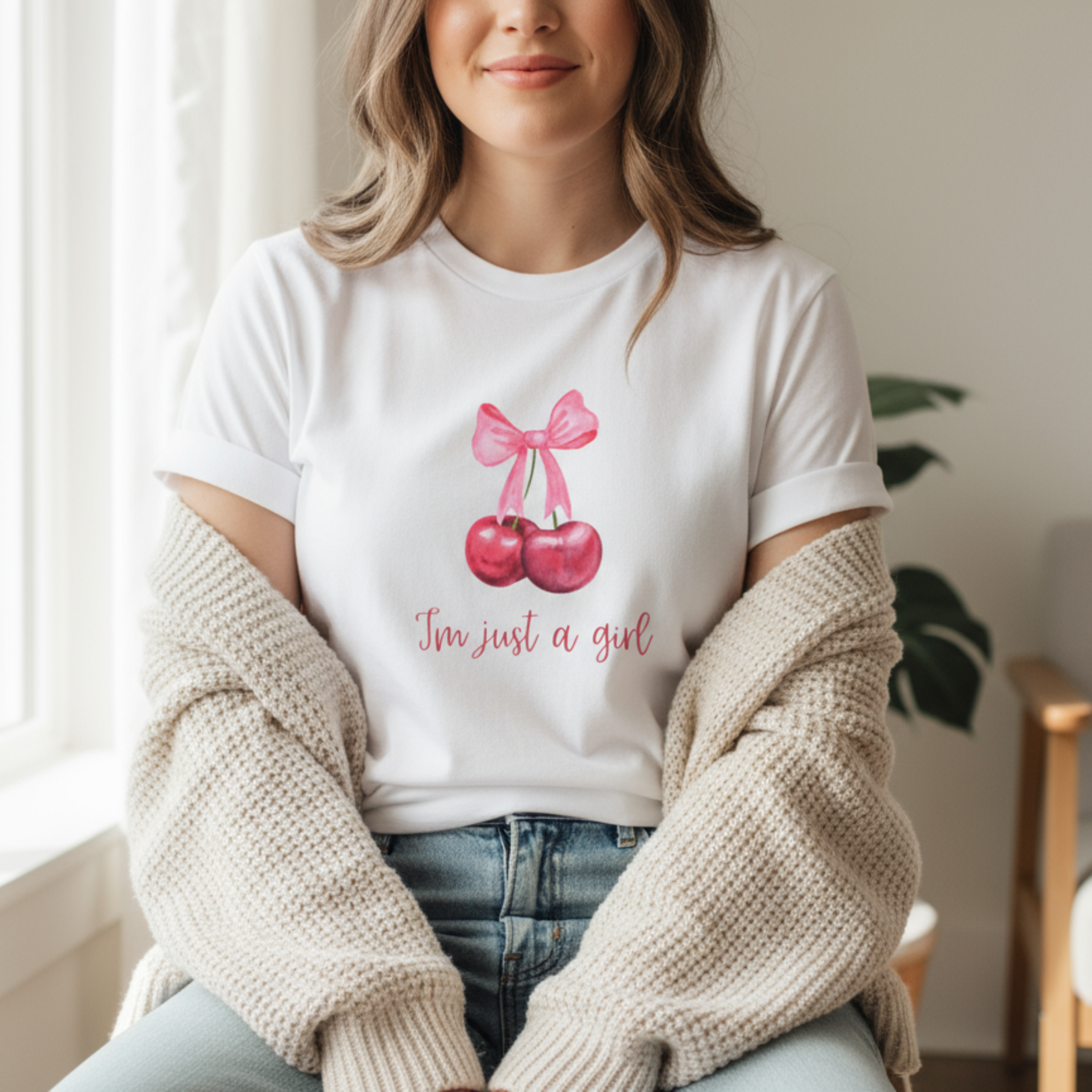 Cherry Graphic T‑Shirt – "I’m Just a Girl" Feminine Vintage Vibe